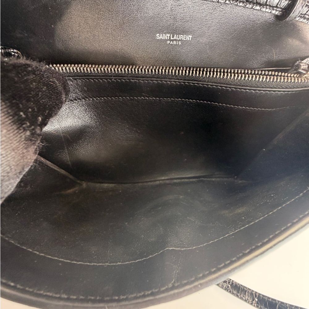 Saint Laurent Cassandra Black Croc-Embossed Envelope Wallet Crossbody Bag - Picture 11 of 15